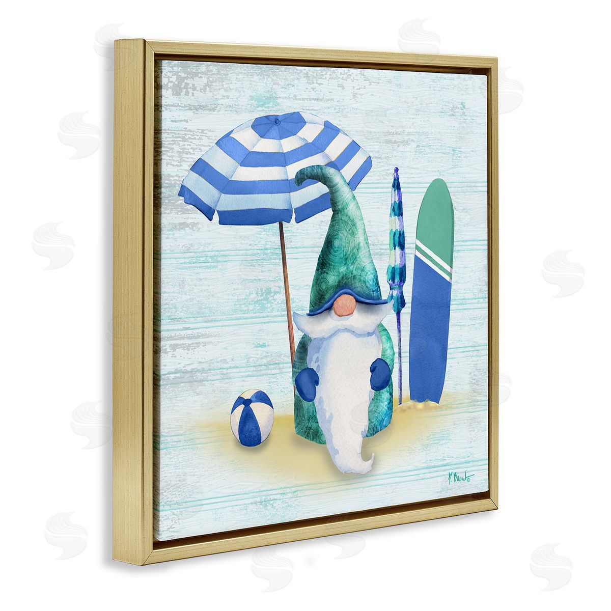 Paul Brent Coastal Seaside Garden Gnome Gold Floating Frame Canvas Wall Art Print