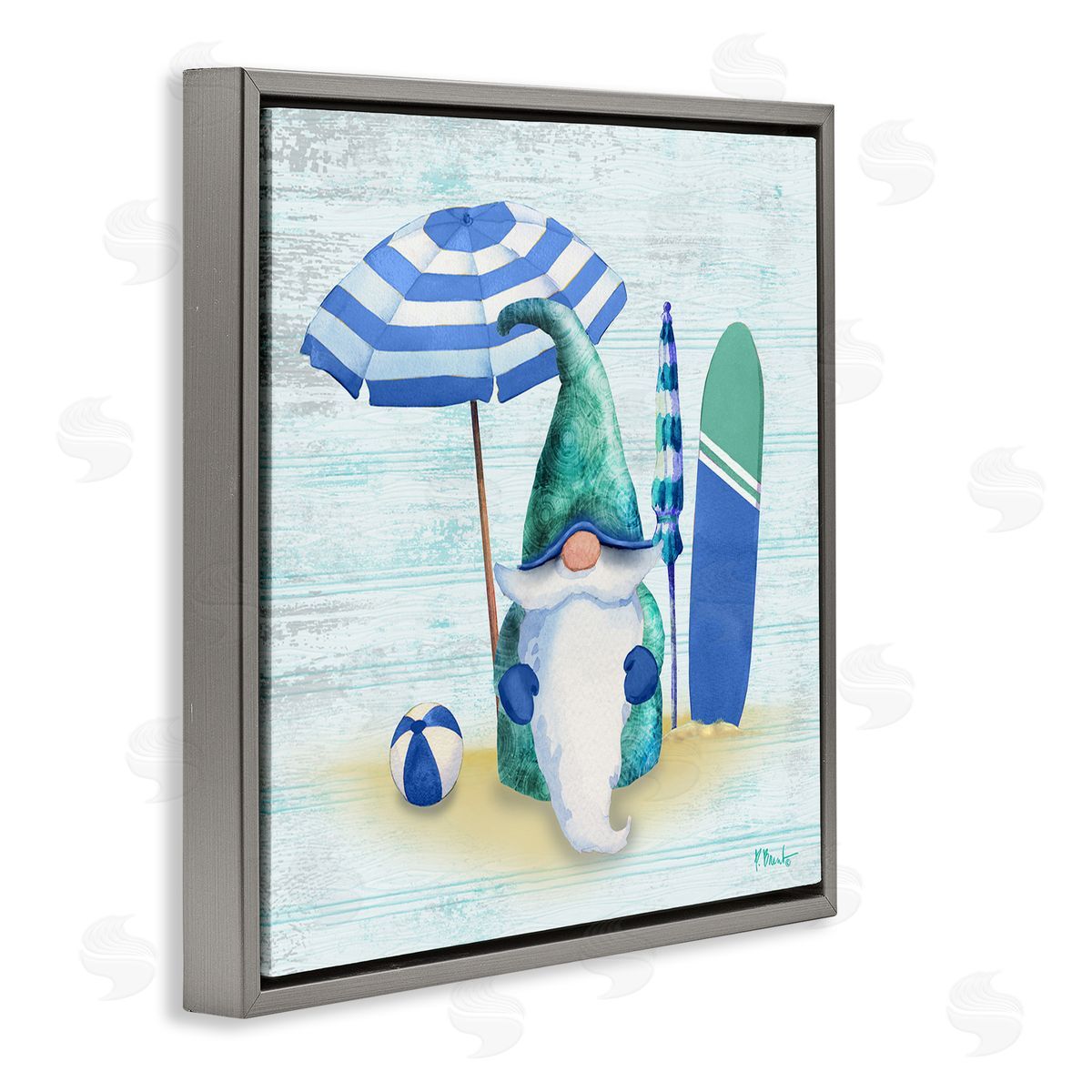 Paul Brent Coastal Seaside Garden Gnome Gray Floating Frame Canvas Wall Art Print
