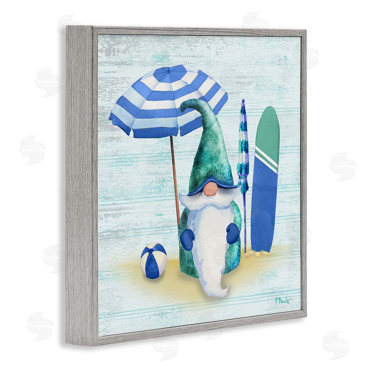 Paul Brent Coastal Seaside Garden Gnome Gray Framed Glicee Wall Art Print