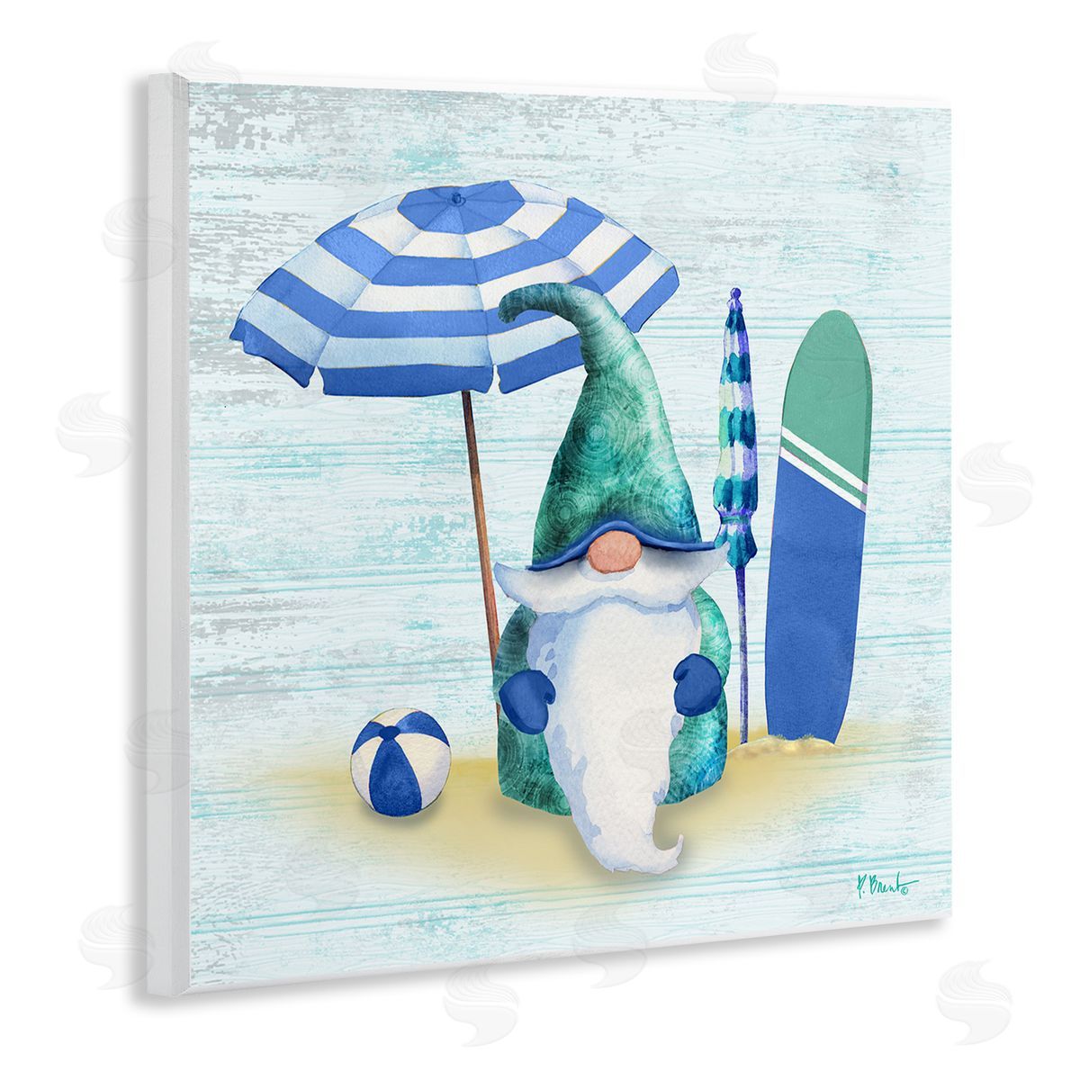 Paul Brent Coastal Seaside Garden Gnome Wooden Wall Plaque Art Print