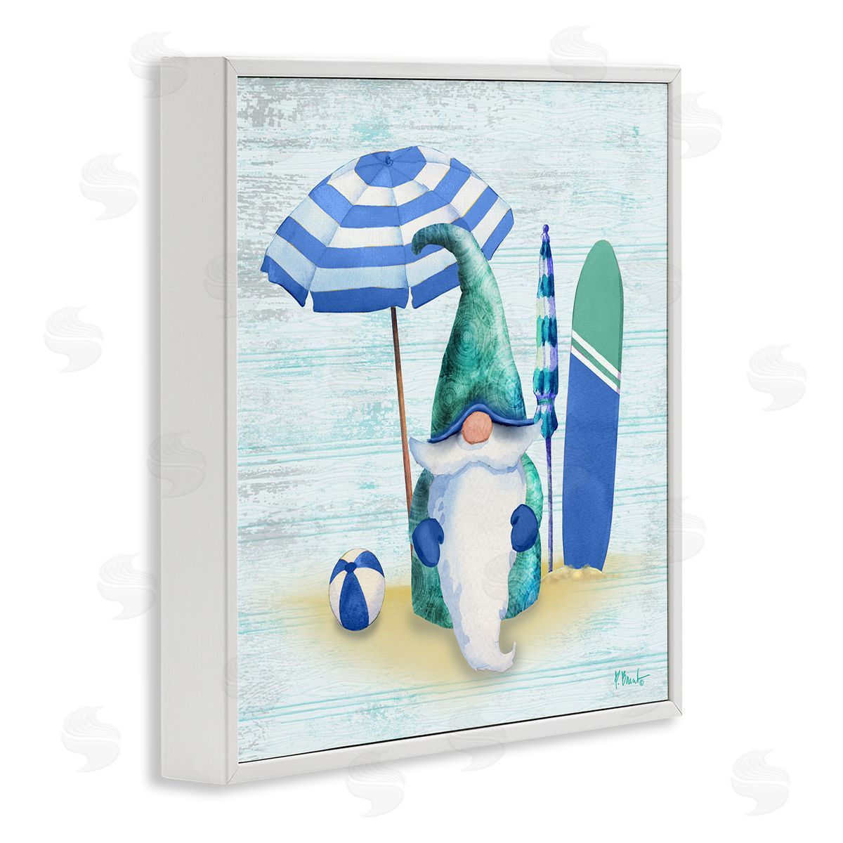 Paul Brent Coastal Seaside Garden Gnome White Framed Glicee Wall Art Print