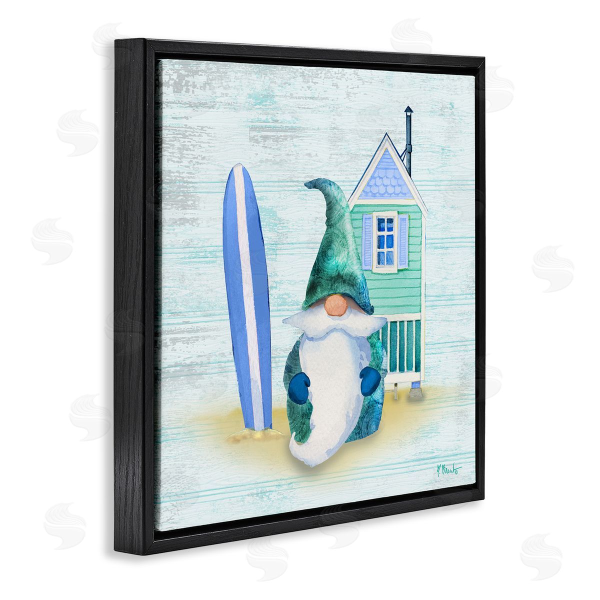 Paul Brent Summer Cottage Gnome Beach Black Floating Frame Canvas Wall Art Print