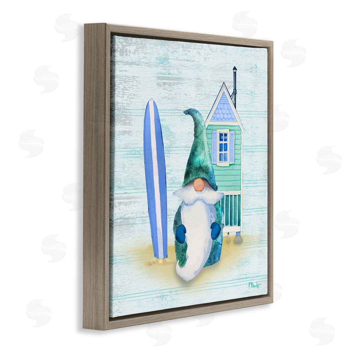 Paul Brent Summer Cottage Gnome Beach Brown Floating Frame Canvas Wall Art Print