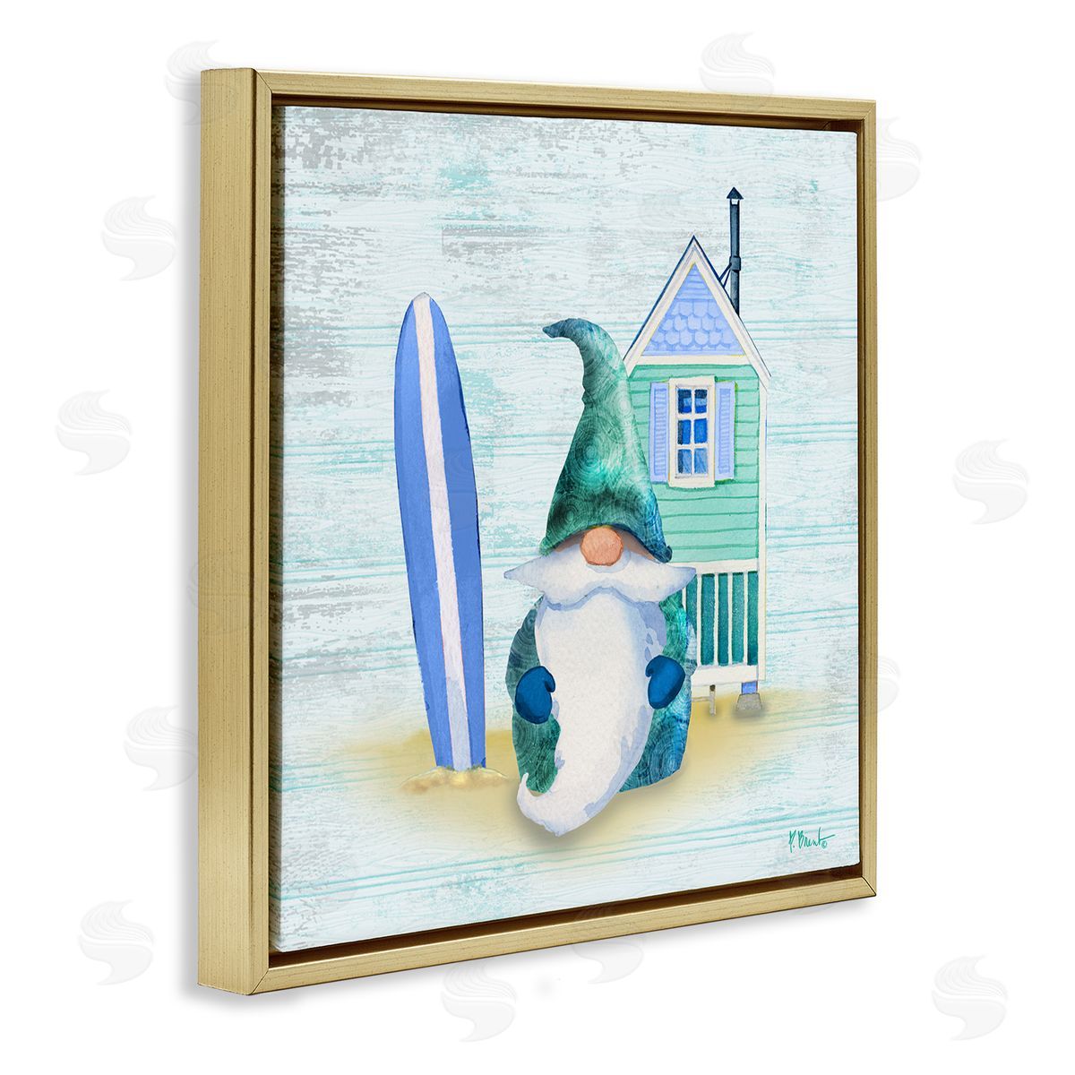 Paul Brent Summer Cottage Gnome Beach Gold Floating Frame Canvas Wall Art Print