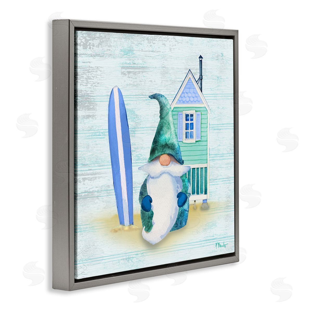 Paul Brent Summer Cottage Gnome Beach Gray Floating Frame Canvas Wall Art Print