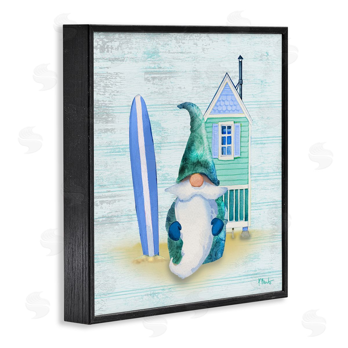 Paul Brent Summer Cottage Gnome Beach Black Framed Glicee Wall Art Print