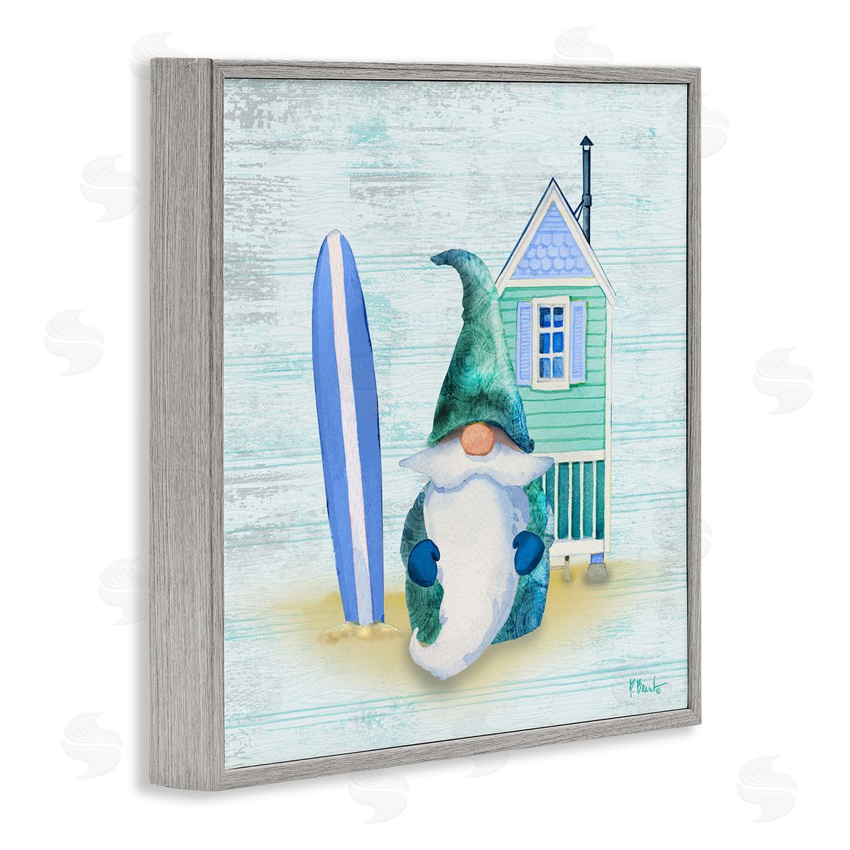 Paul Brent Summer Cottage Gnome Beach Gray Framed Glicee Wall Art Print