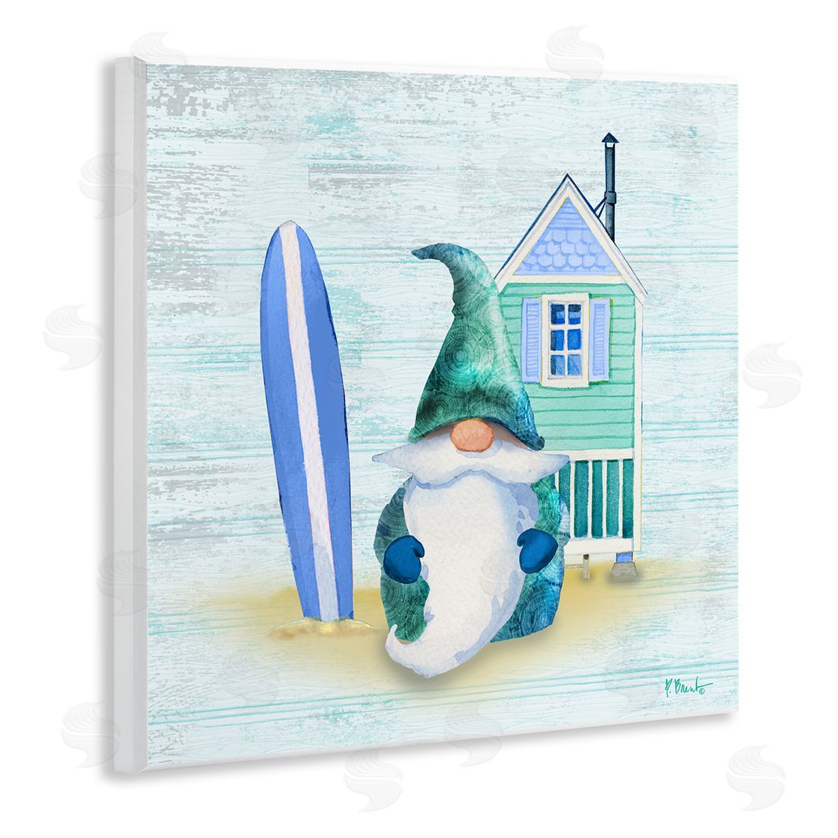 Paul Brent Summer Cottage Gnome Beach Wooden Wall Plaque Art Print