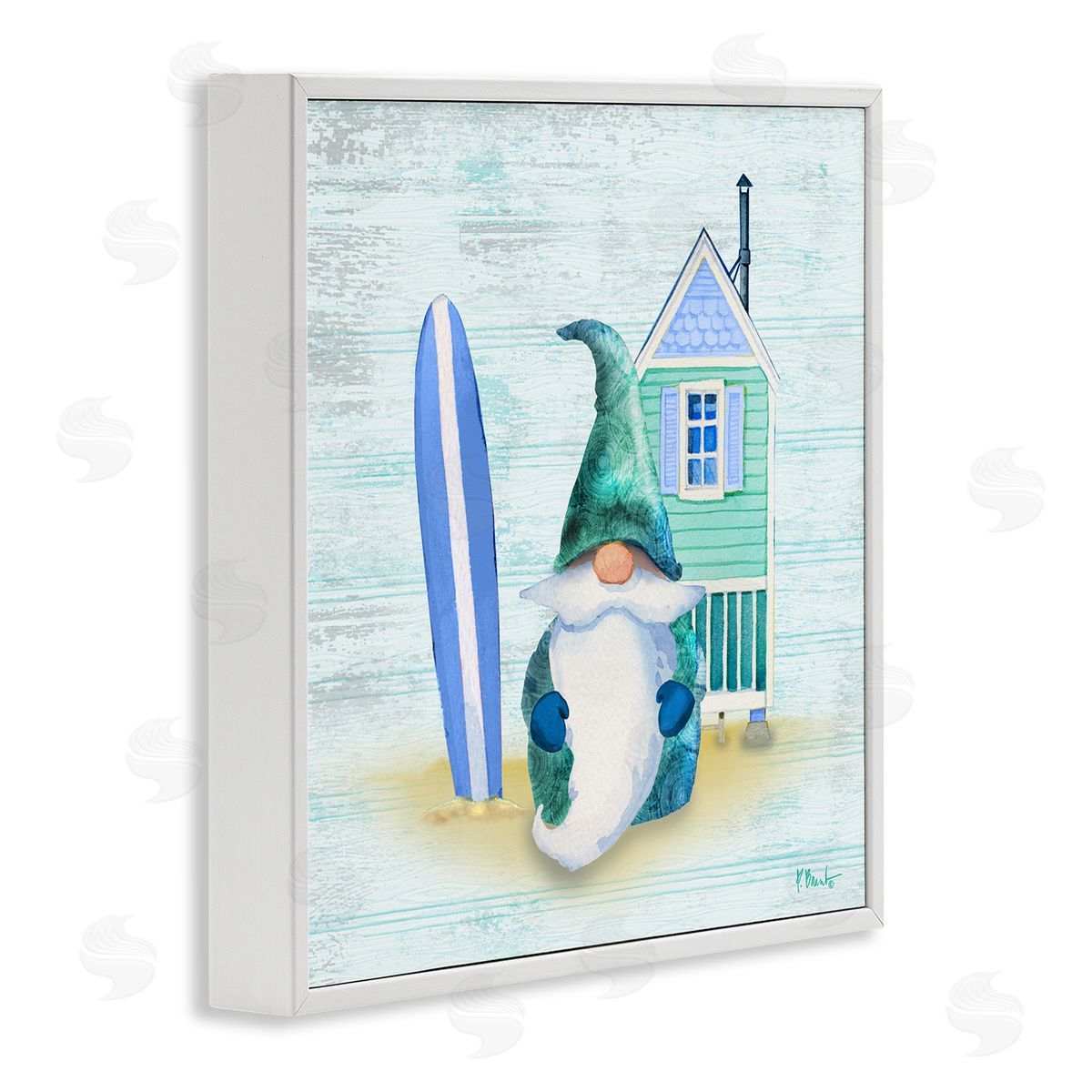 Paul Brent Summer Cottage Gnome Beach White Framed Glicee Wall Art Print