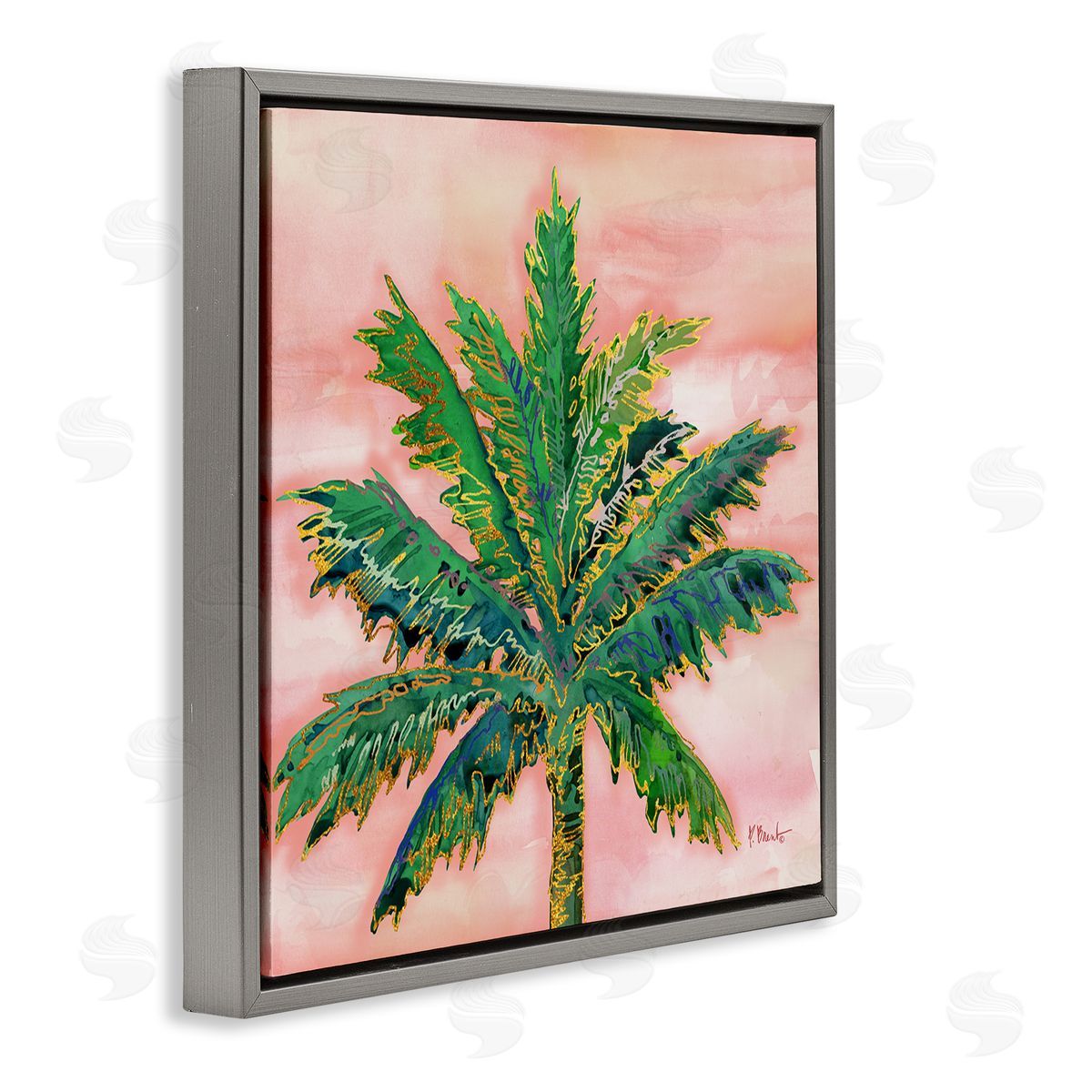 Paul Brent Modern Glam Outline Palm Tree Gray Floating Frame Canvas Wall Art Print