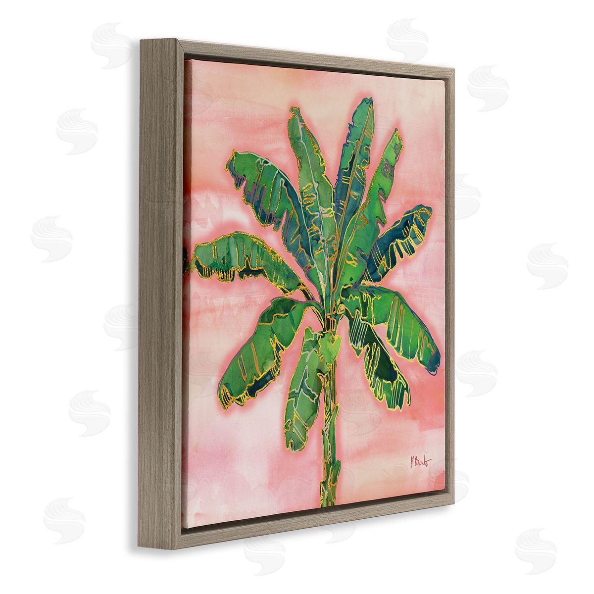 Paul Brent Contemporary Palm Tree Leaves Brown Floating Frame Canvas Wall Art Print