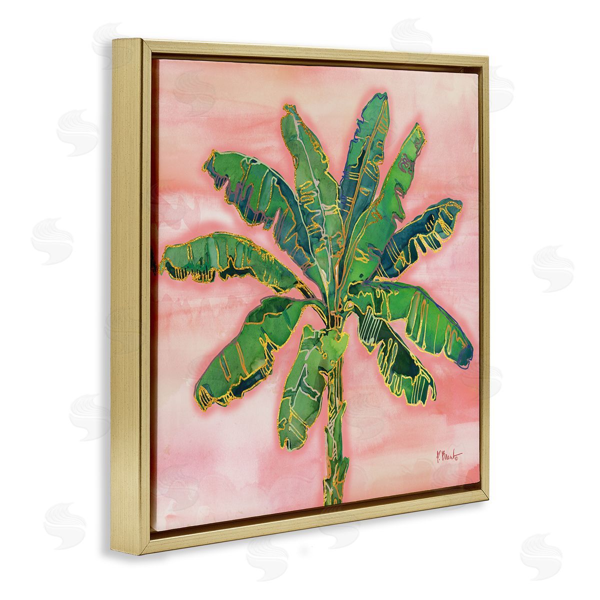 Paul Brent Contemporary Palm Tree Leaves Gold Floating Frame Canvas Wall Art Print
