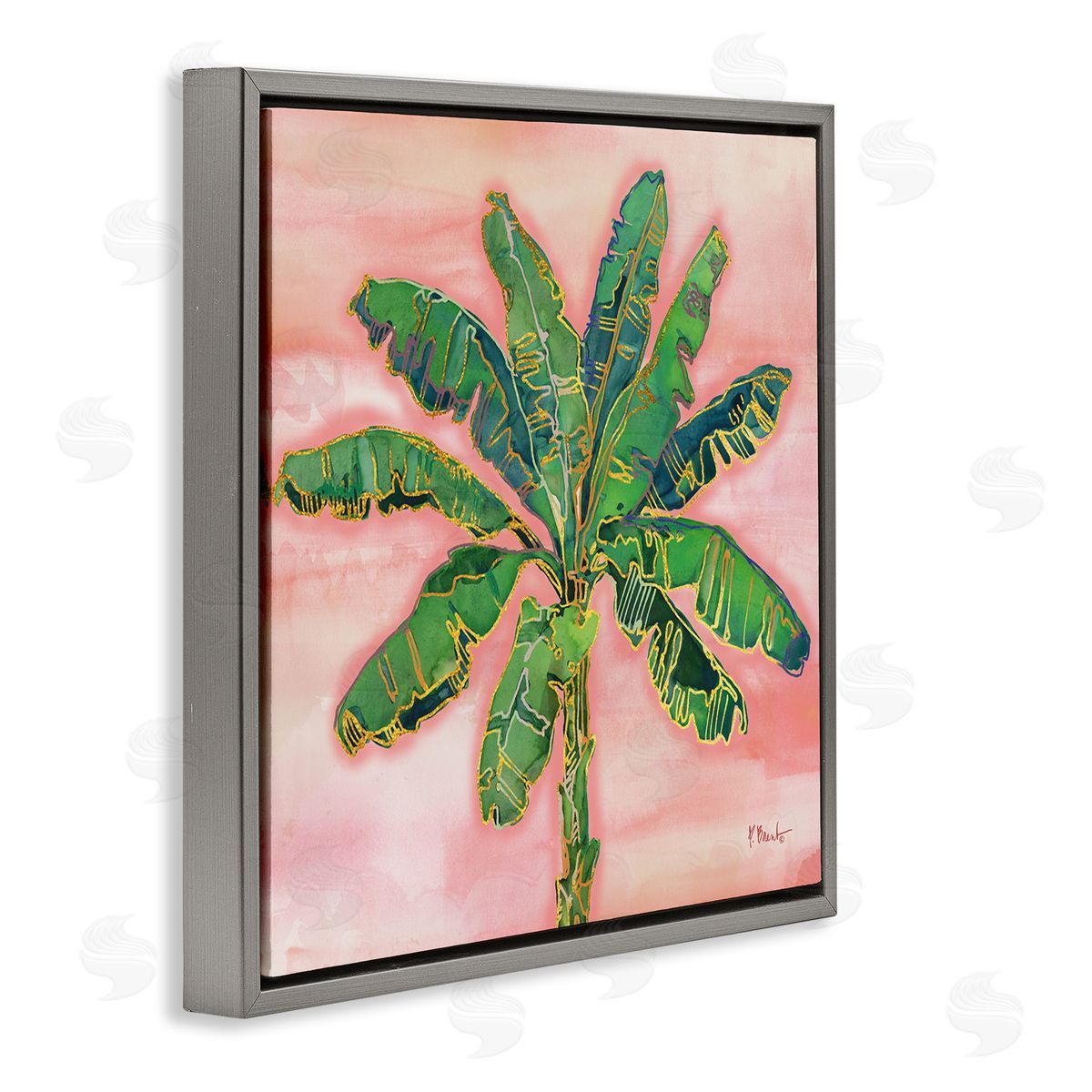 Paul Brent Contemporary Palm Tree Leaves Gray Floating Frame Canvas Wall Art Print