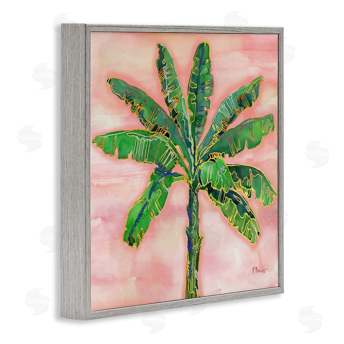 Paul Brent Tropical Nature Palm Sunrise Gray Framed Glicee Wall Art Print
