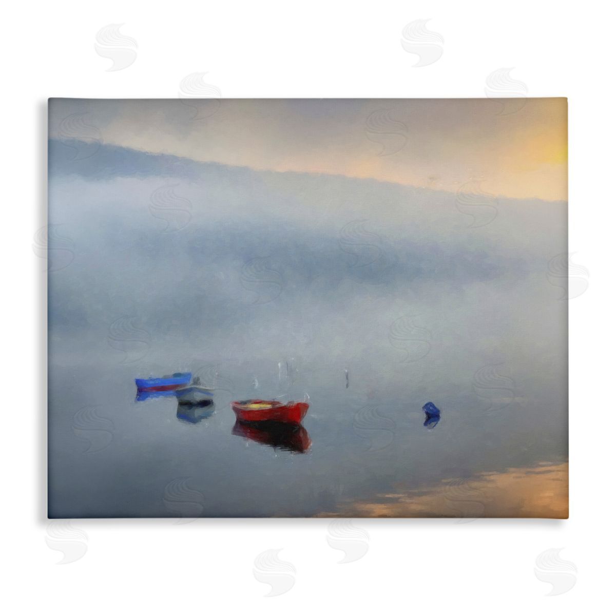 Kim Curinga Misty Lake Canoes Fog Scene