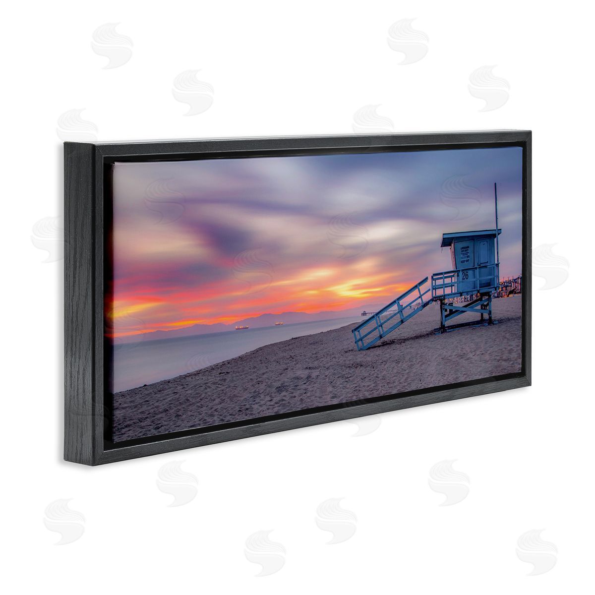 Beach Hut Sunset Horizon Black Floating Frame Canvas Wall Art, Home Decor by Jeff Poe