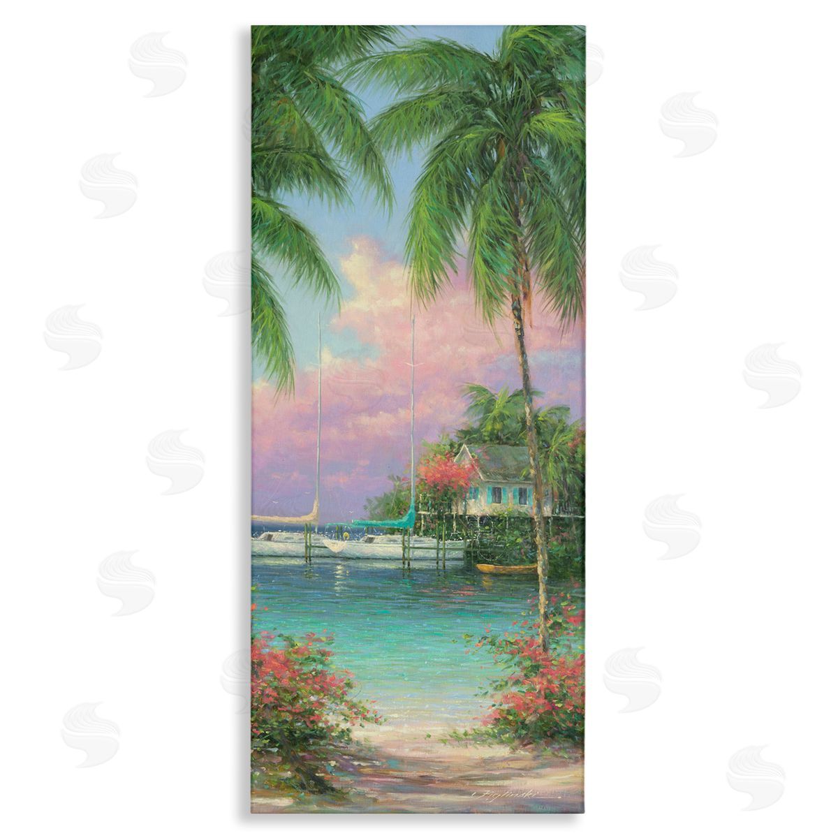 Martin Figlinski Tropical Beach Palms Docked Boats