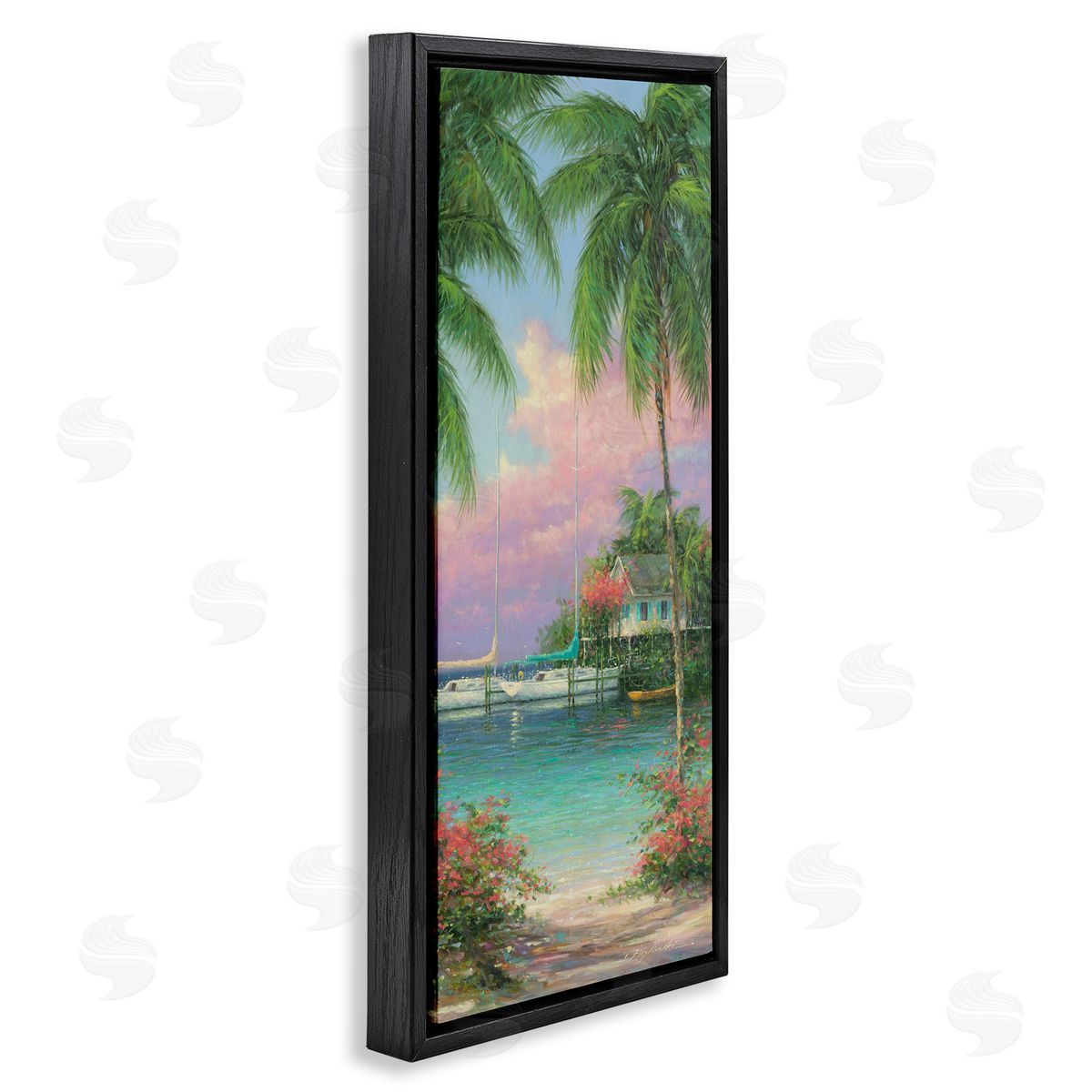 Martin Figlinski Tropical Beach Palms Docked Boats