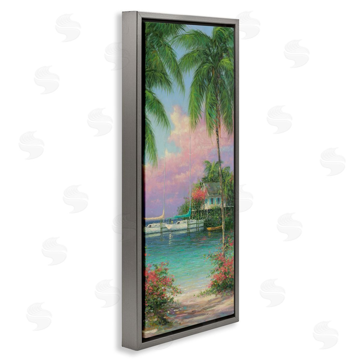 Martin Figlinski Tropical Beach Palms Docked Boats