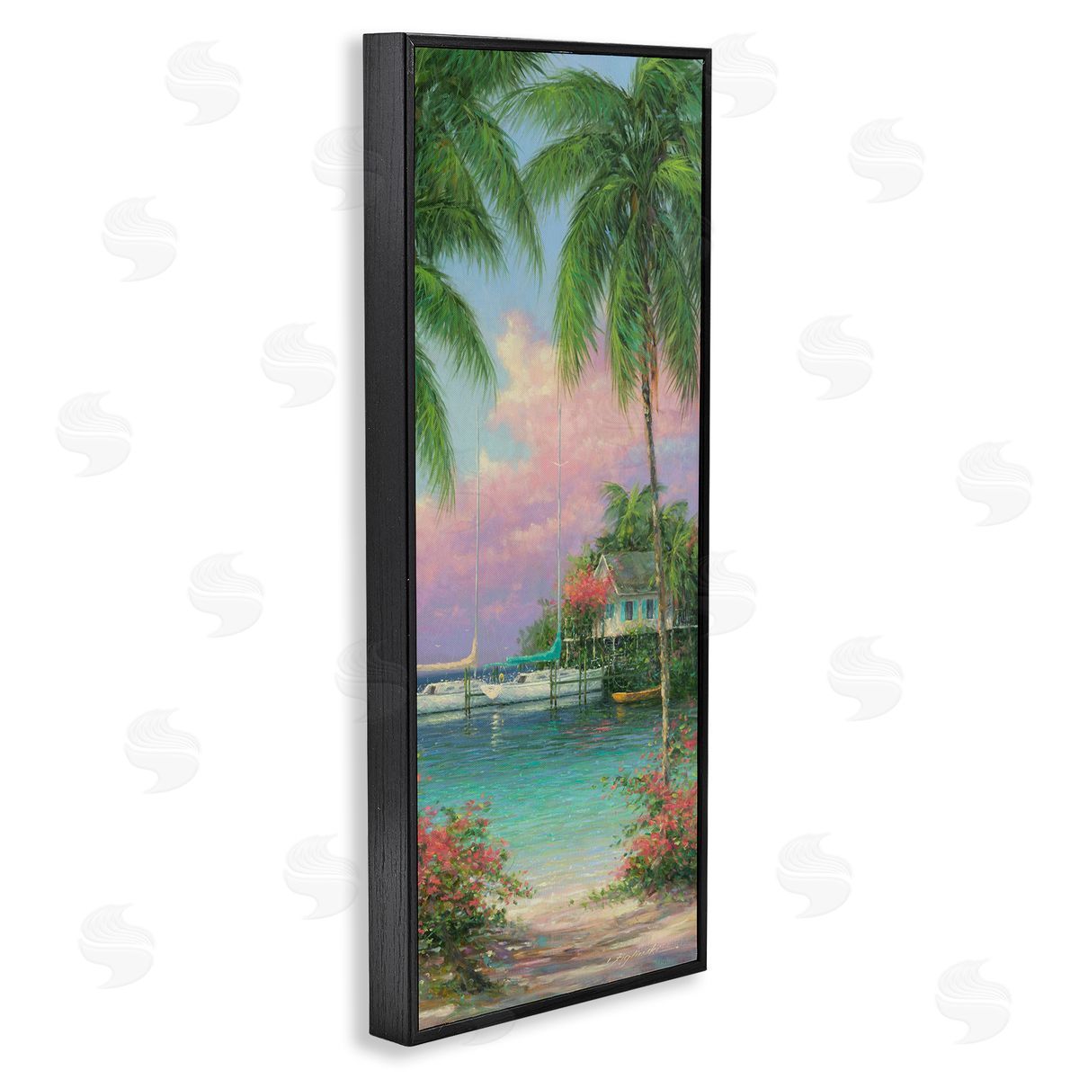 Martin Figlinski Tropical Beach Palms Docked Boats