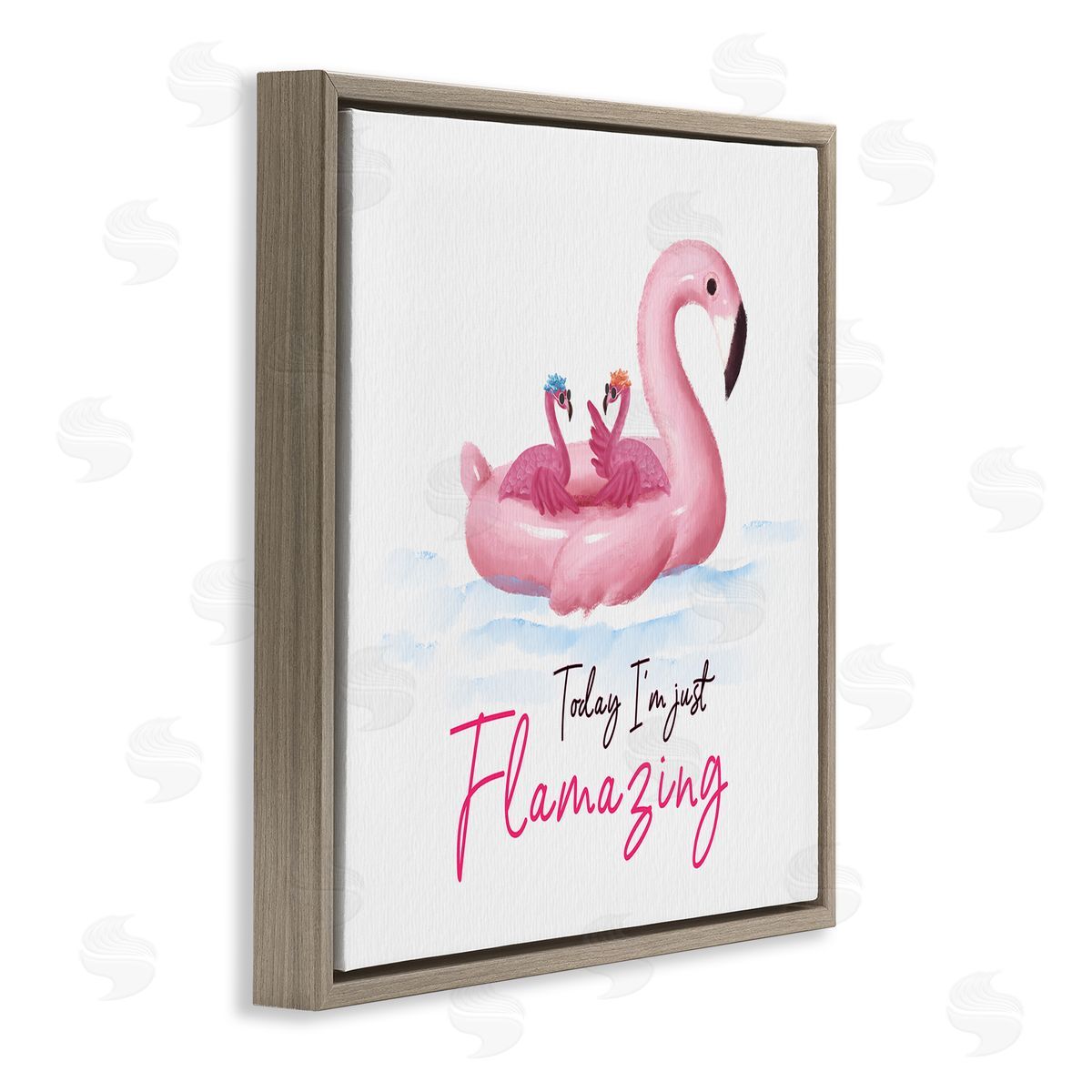 Ziwei Li Today I'm Flamazing Flamingoes Brown Floating Frame Canvas Wall Art Print