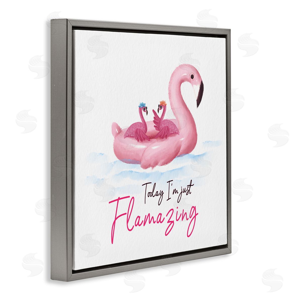 Ziwei Li Today I'm Flamazing Flamingoes Gray Floating Frame Canvas Wall Art Print