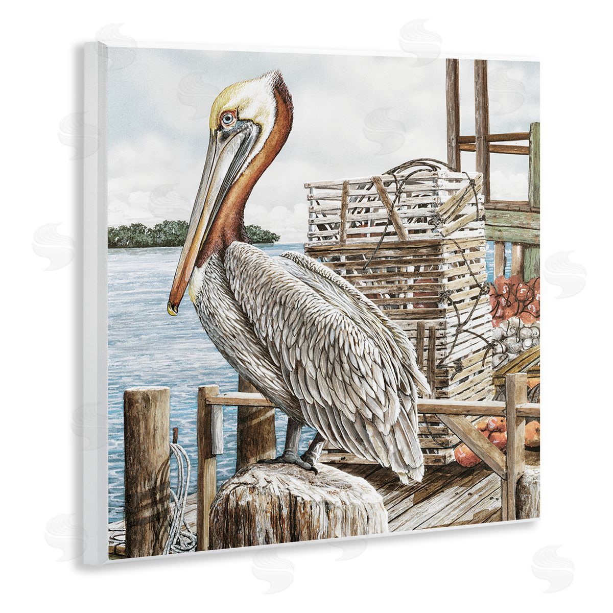 Pelican Perched on Fishing Dock Wood Plaque Wall Art, Home Decor by James Harris