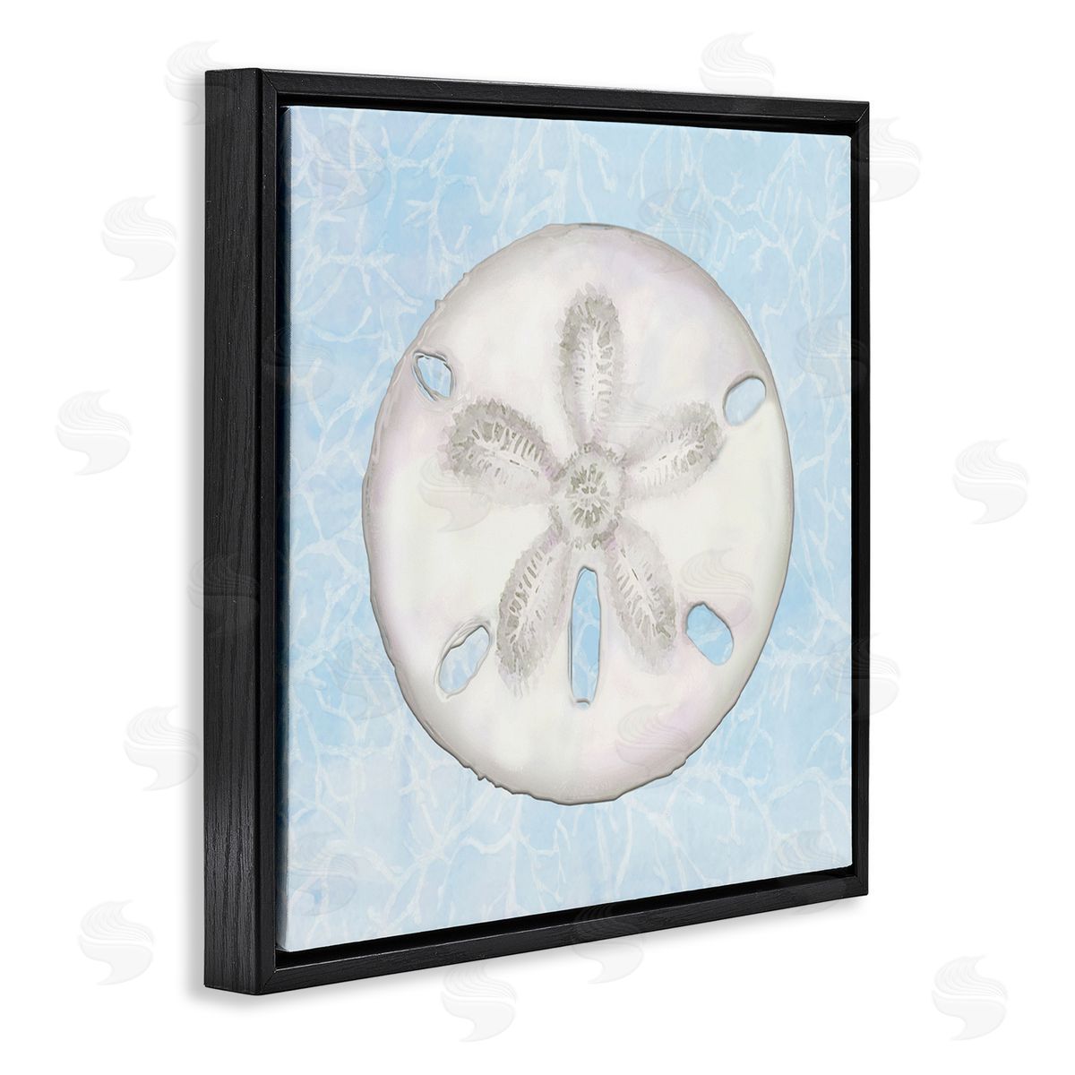 Diannart Sand Dollar Aquatic Waves Pattern  Black Floating Frame Canvas Wall Art Print
