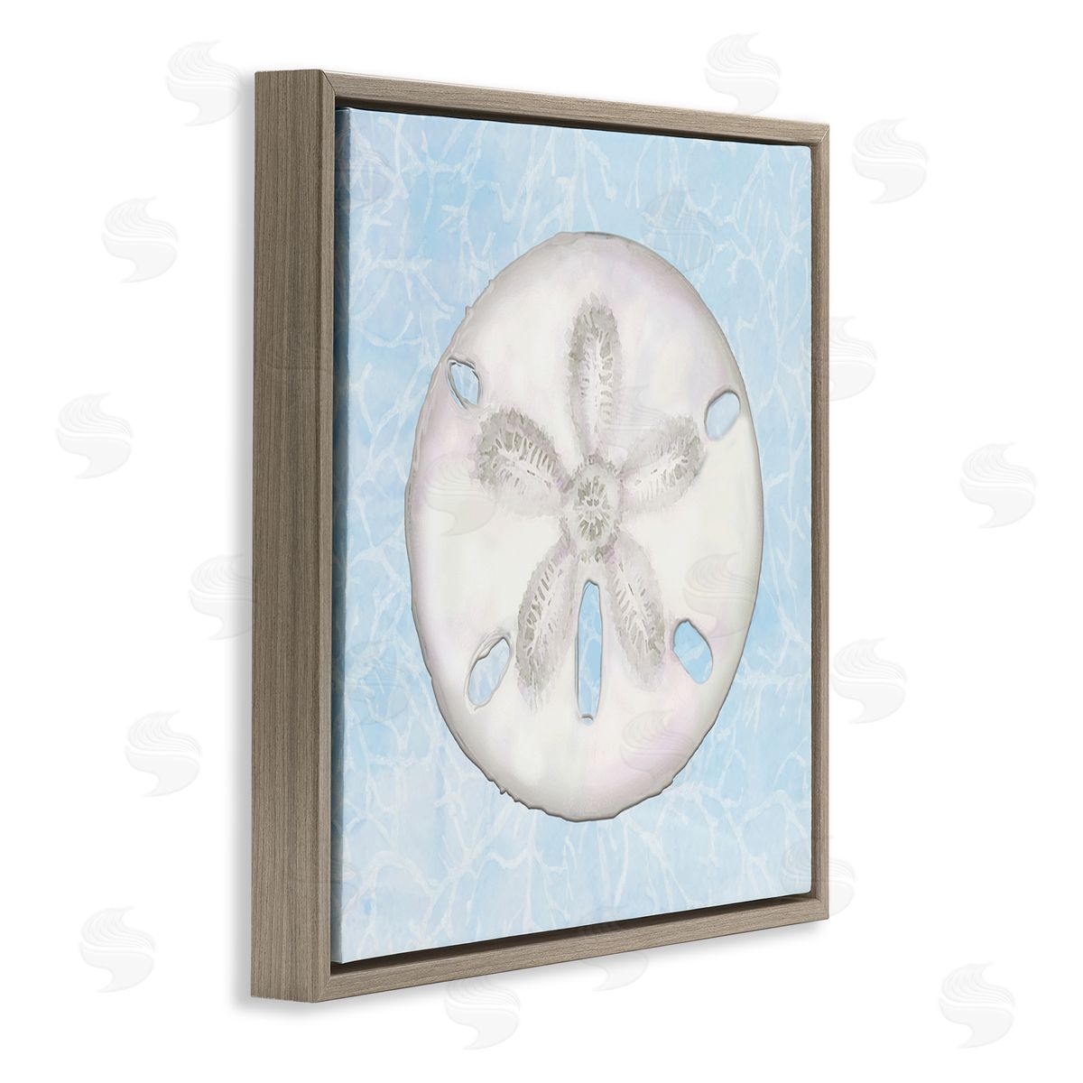 Diannart Sand Dollar Aquatic Waves Pattern  Brown Floating Frame Canvas Wall Art Print