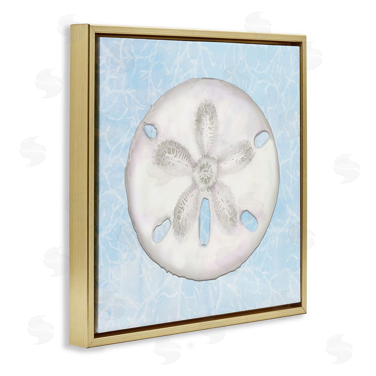 Diannart Sand Dollar Aquatic Waves Pattern  Gold Floating Frame Canvas Wall Art Print
