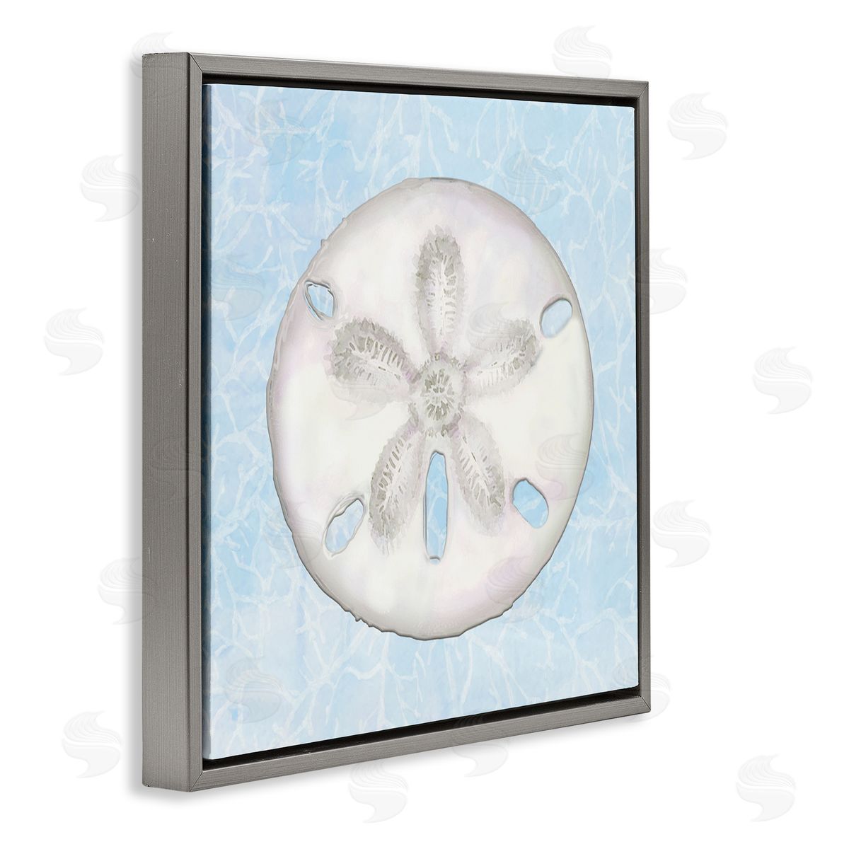 Diannart Sand Dollar Aquatic Waves Pattern  Gray Floating Frame Canvas Wall Art Print