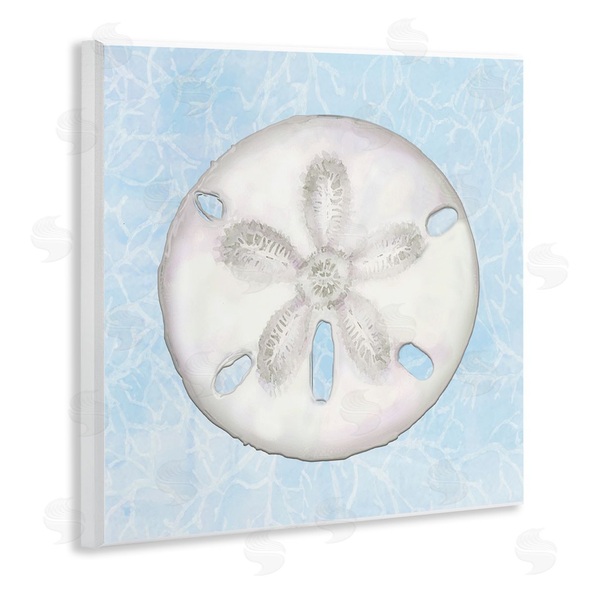 Diannart Sand Dollar Aquatic Waves Pattern  Wooden Wall Plaque Art Print