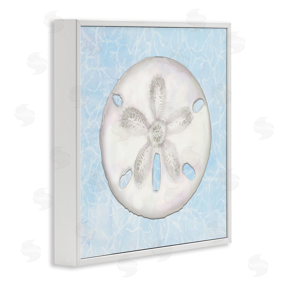 Diannart Sand Dollar Aquatic Waves Pattern  White Framed Glicee Wall Art Print