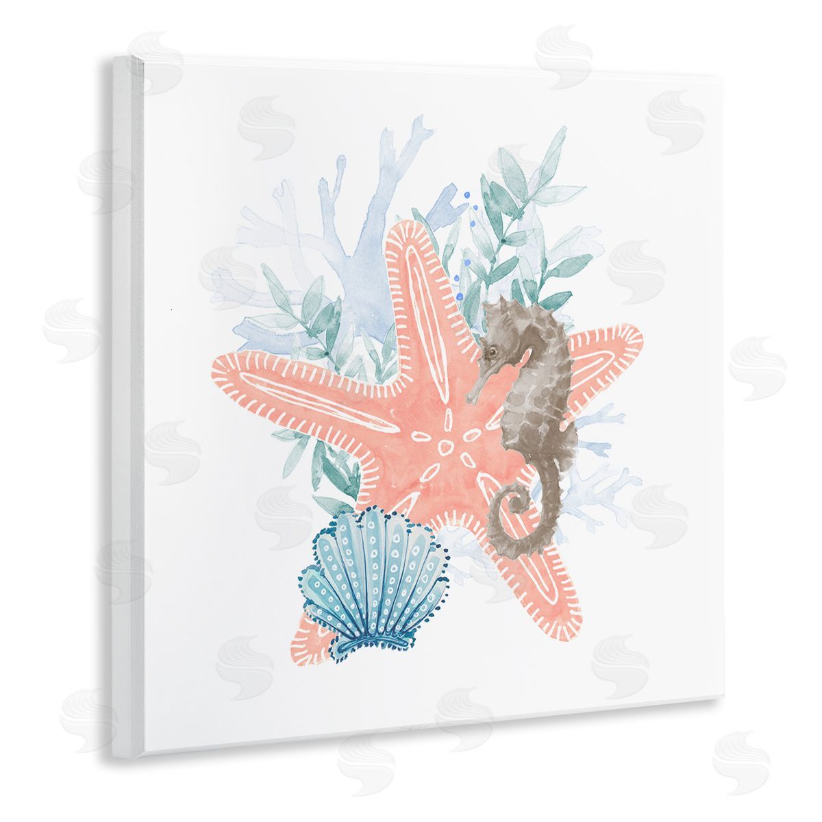 Lanie Loreth Seahorse Starfish Layered Coral  Wooden Wall Plaque Art Print