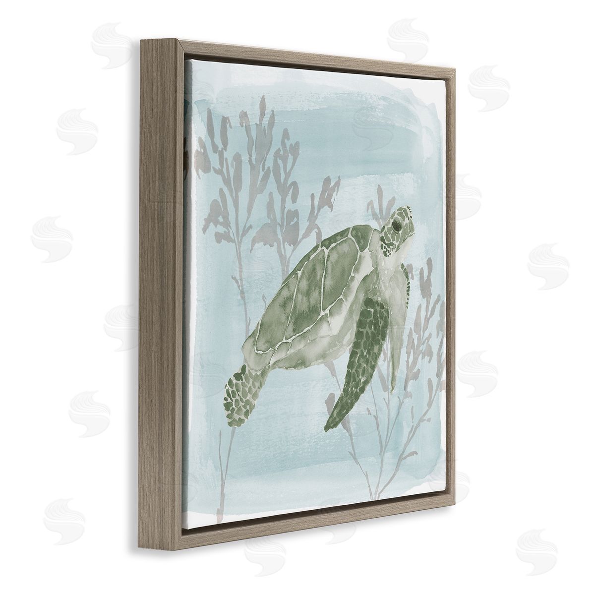 Lucille Price Swimming Tortoise Underwater Scene Brown Floating Frame Canvas Wall Art Print