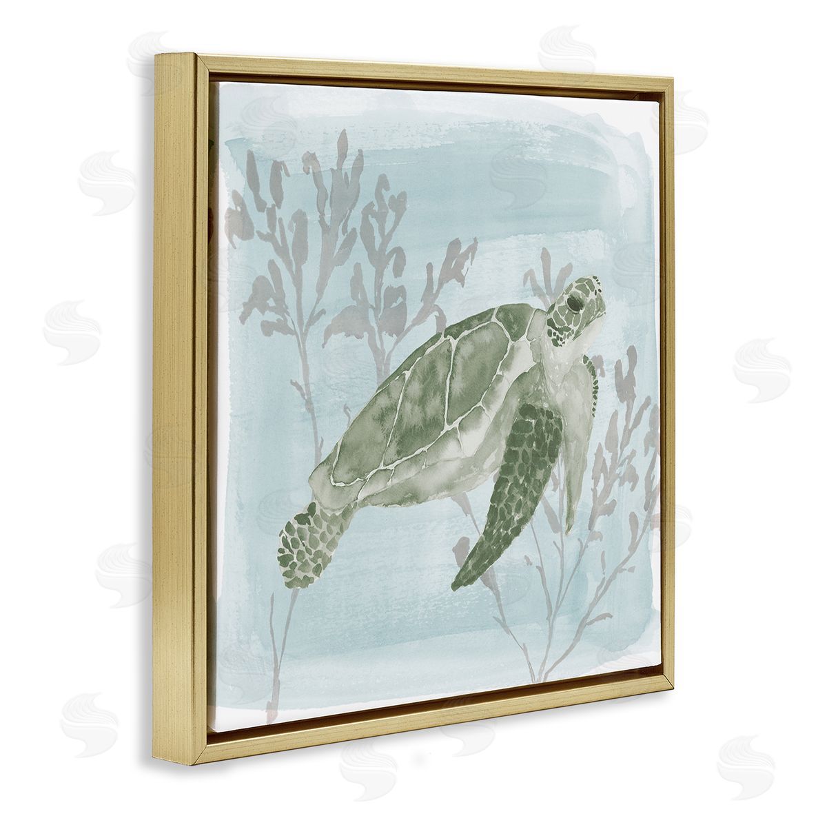 Lucille Price Swimming Tortoise Underwater Scene Gold Floating Frame Canvas Wall Art Print