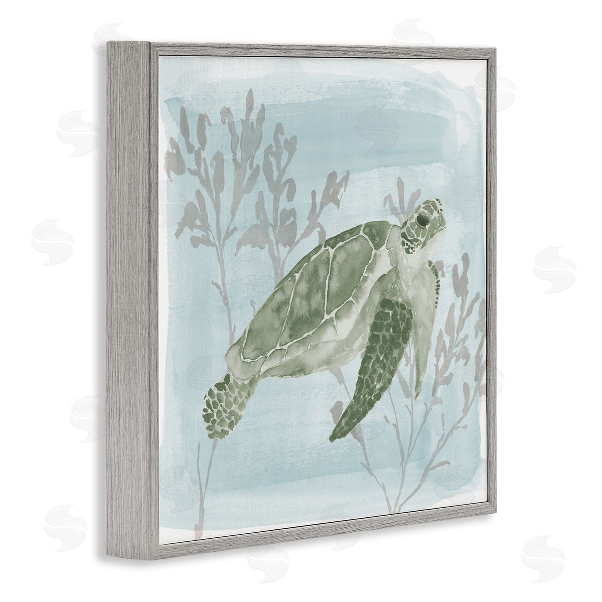 Lucille Price Swimming Tortoise Underwater Scene Gray Framed Glicee Wall Art Print