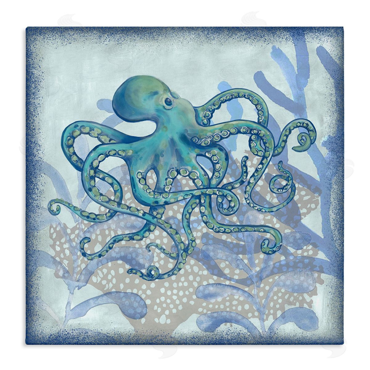 Erica Christopher Layered Octopus Coral Botanicals Stretched Canvas Wall Art Print
