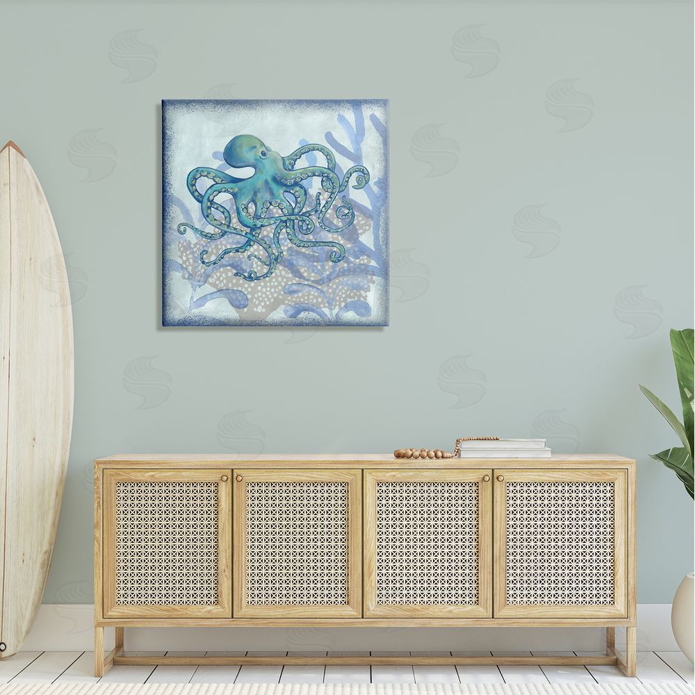 Erica Christopher Layered Octopus Coral Botanicals Canvas Wall Art in Room