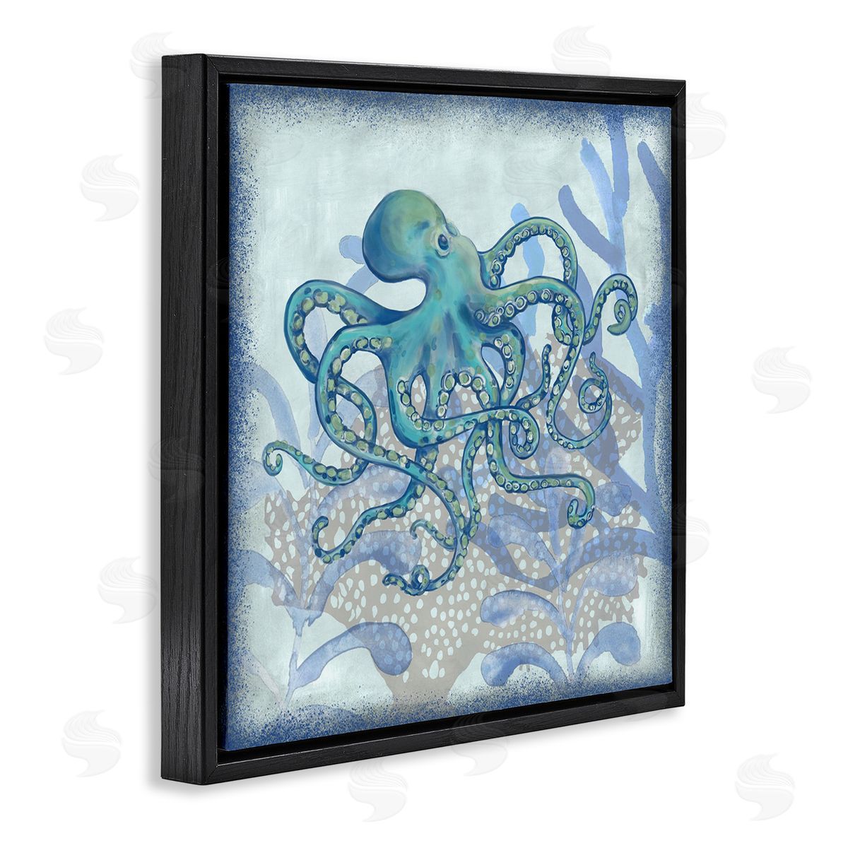 Erica Christopher Layered Octopus Coral Botanicals Black Floating Frame Canvas Wall Art Print