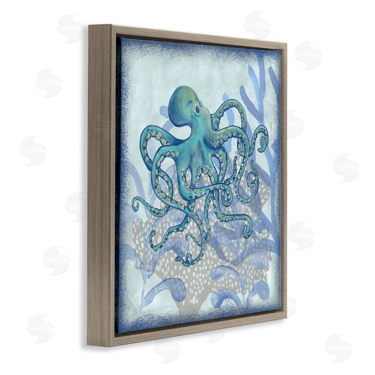 Erica Christopher Layered Octopus Coral Botanicals Brown Floating Frame Canvas Wall Art Print