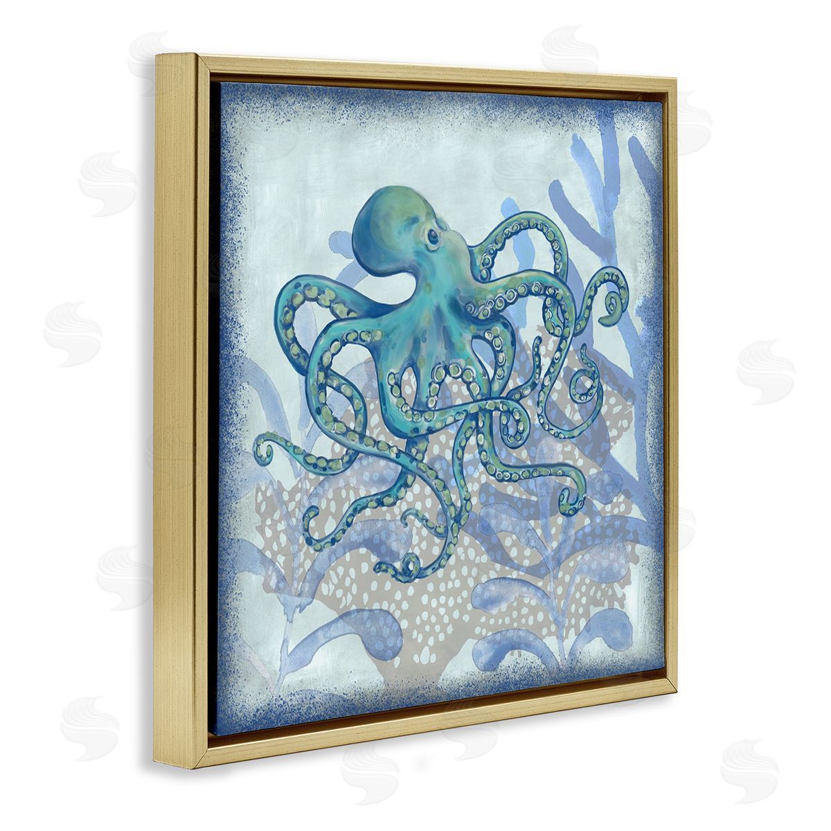 Erica Christopher Layered Octopus Coral Botanicals Gold Floating Frame Canvas Wall Art Print