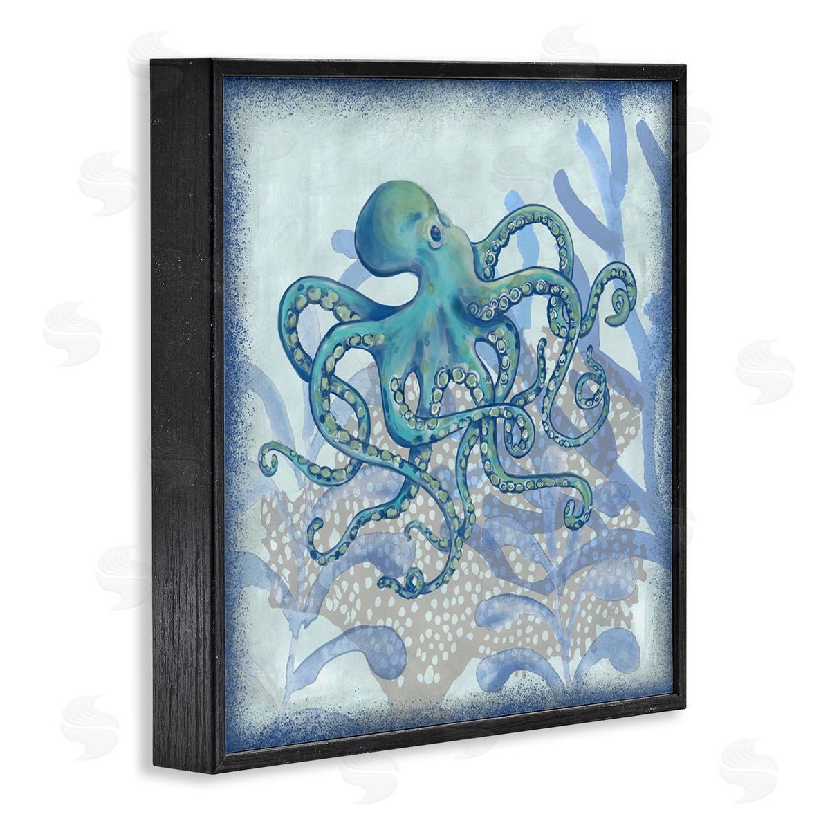 Erica Christopher Layered Octopus Coral Botanicals Black Framed Glicee Wall Art Print