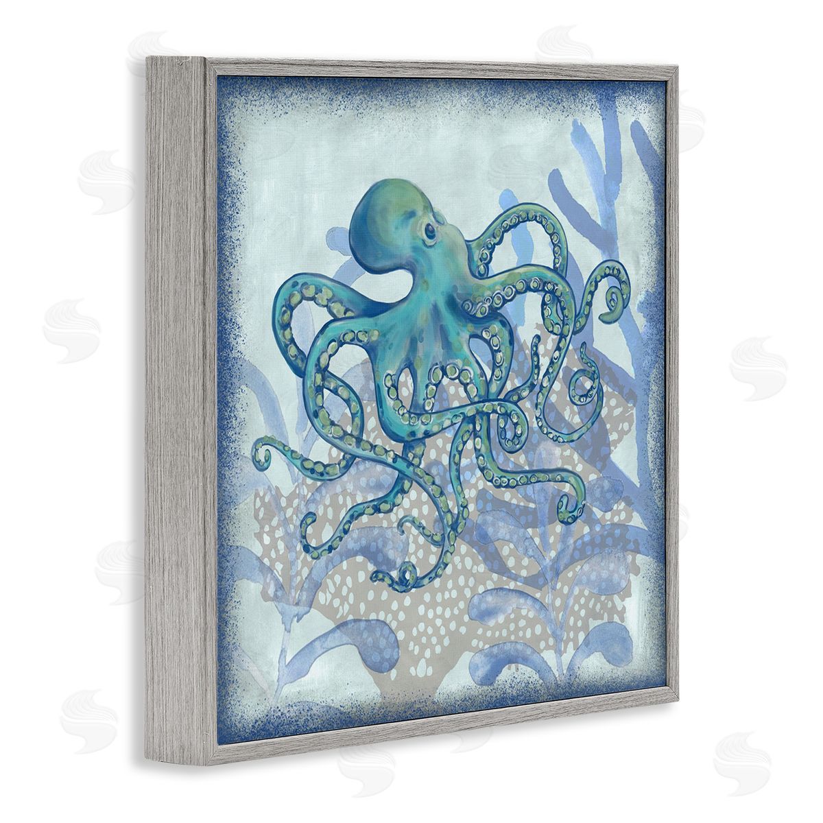 Erica Christopher Layered Octopus Coral Botanicals Gray Framed Glicee Wall Art Print