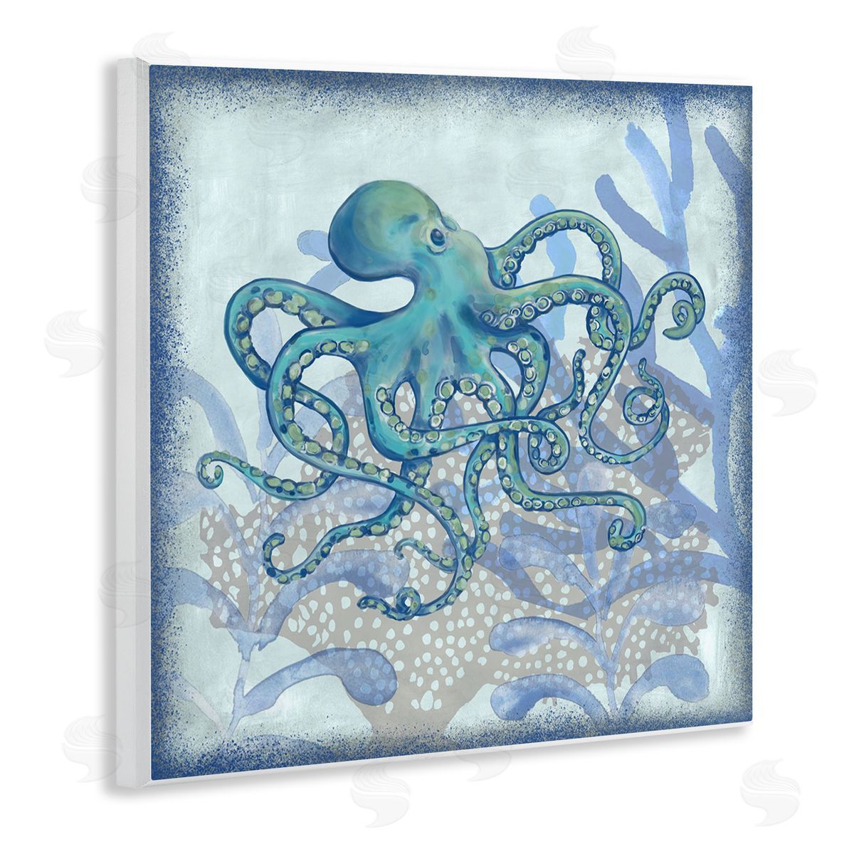 Erica Christopher Layered Octopus Coral Botanicals Wooden Wall Plaque Art Print