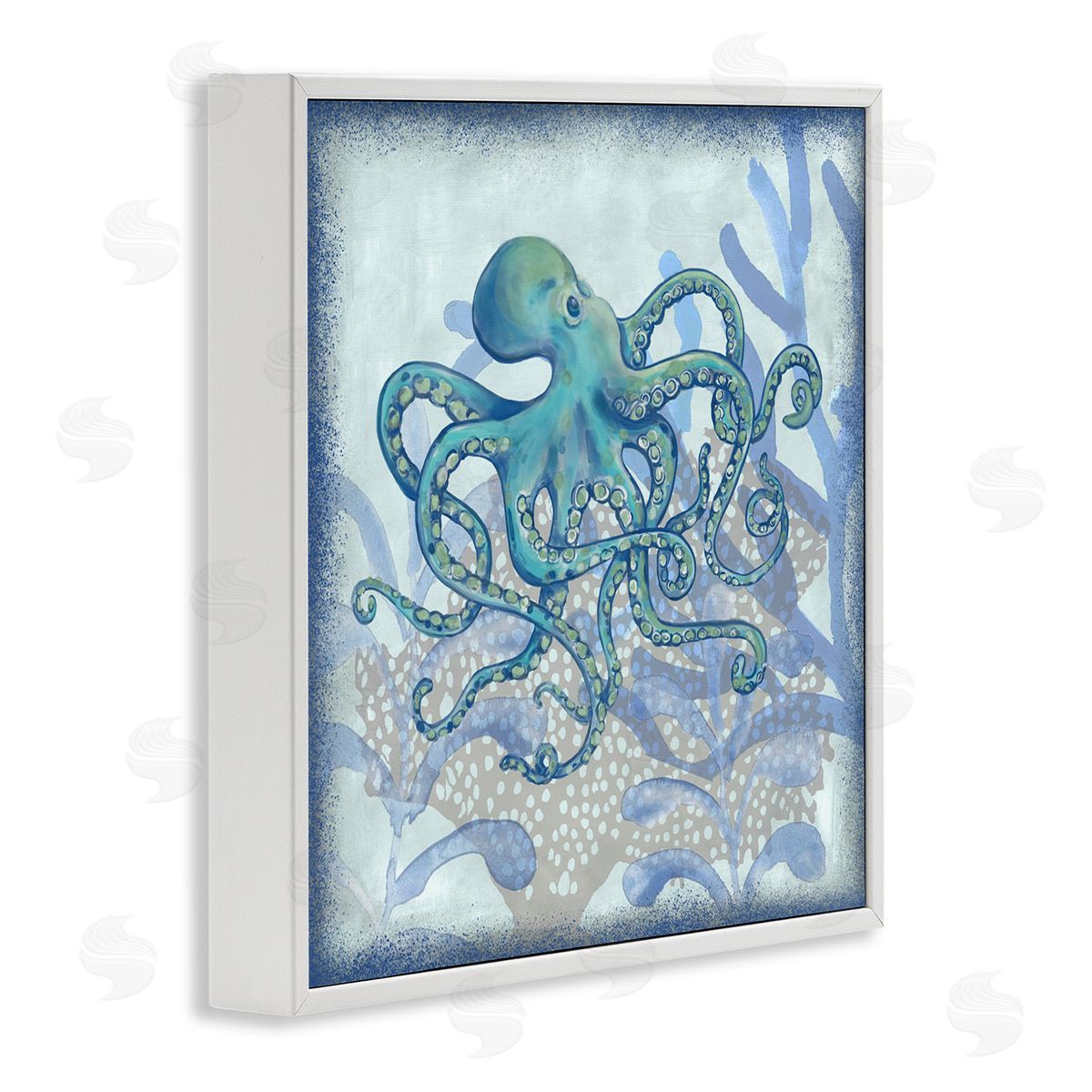 Erica Christopher Layered Octopus Coral Botanicals White Framed Glicee Wall Art Print