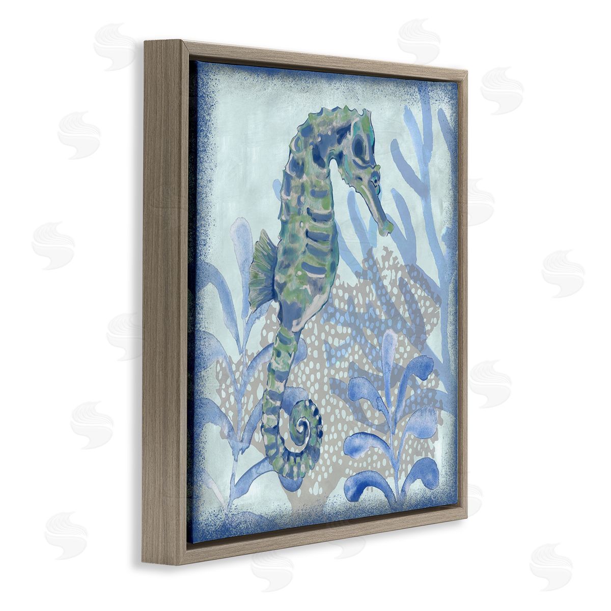 Erica Christopher Seahorse Underwater Coral Botanicals Brown Floating Frame Canvas Wall Art Print