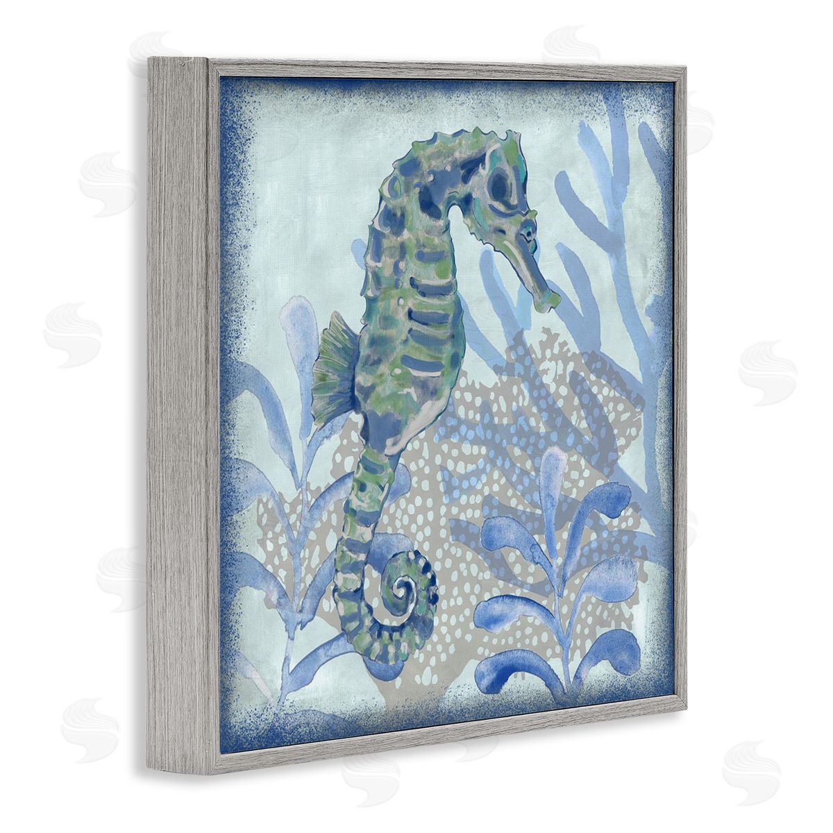 Erica Christopher Seahorse Underwater Coral Botanicals Gray Framed Glicee Wall Art Print