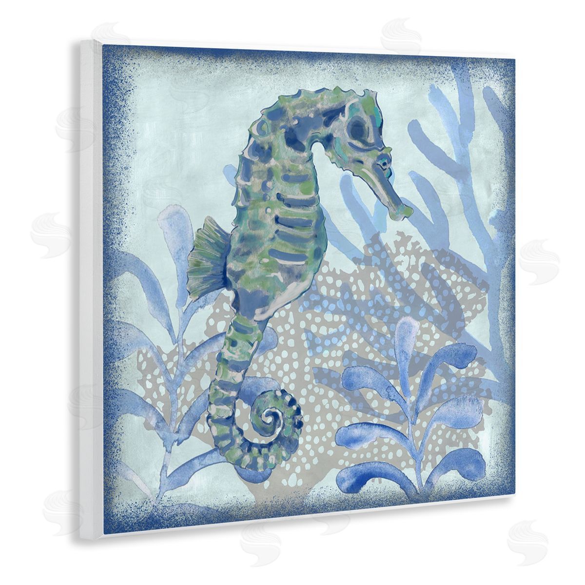 Erica Christopher Seahorse Underwater Coral Botanicals Wooden Wall Plaque Art Print