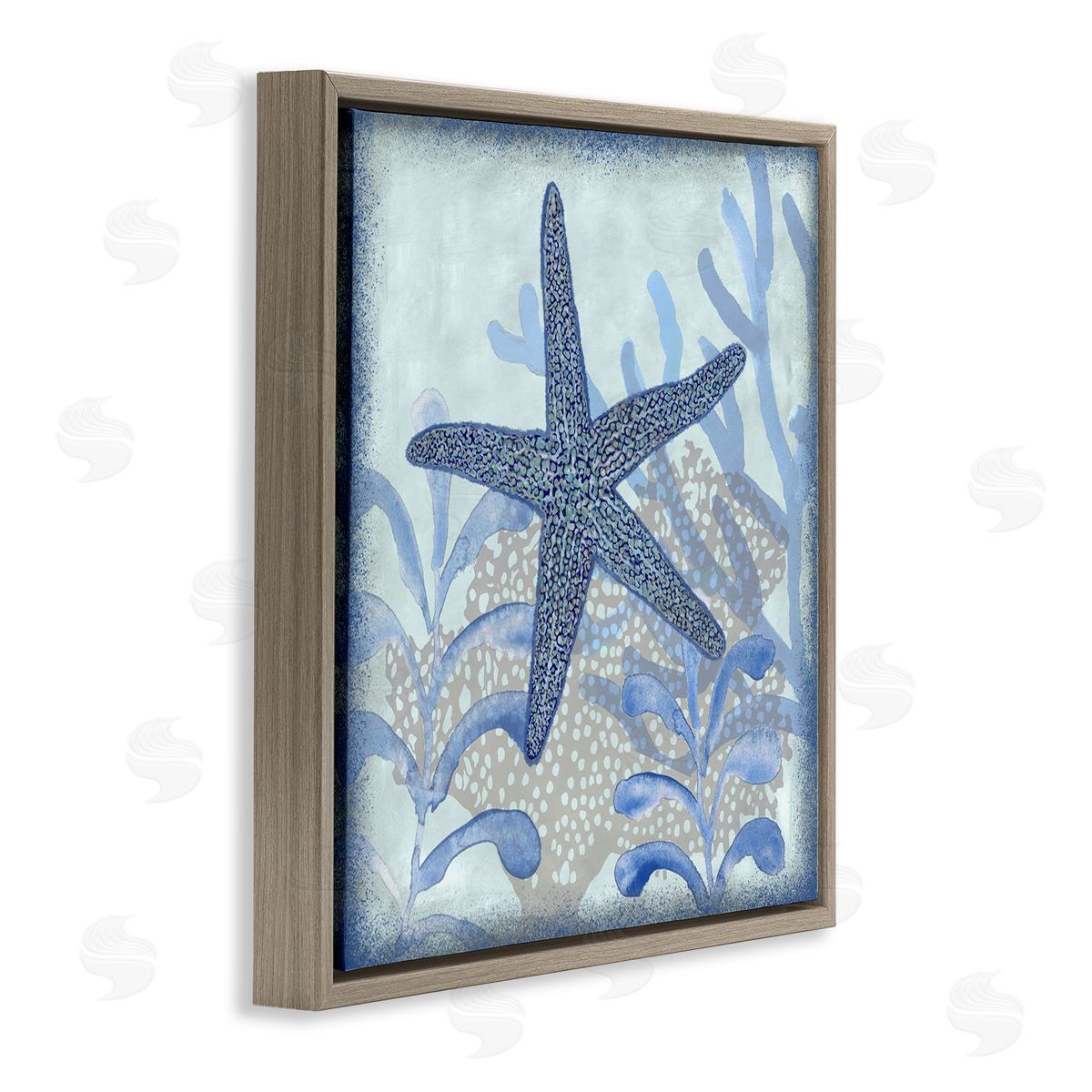 Erica Christopher Vivid Blue Starfish Marine Life Brown Floating Frame Canvas Wall Art Print